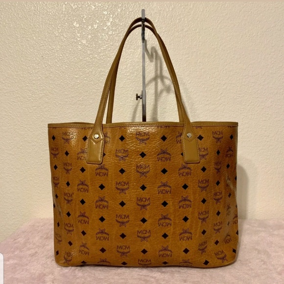 MCM Authentic Brown Cognac Medium Shopper Tote Bag - Picture 3 of 8